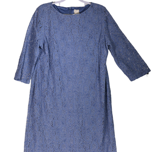 Chicos Blue Sheath Dress Women Size 2.5 14 Lace Overlay Lined Boho Career - Picture 1 of 8